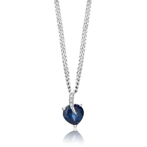Produktbild: MIORE Schmuck, Halskette Damen Silber 925, Silberkette mit Herz Anhänger Geburtsstein September Saphir umgeben von natürlichen Diamanten, kette Damen, Panzerkette Silber, Herzkette für Frauen