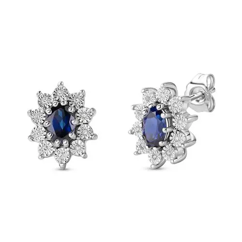 Produktbild: MIORE Damen Ohrstecker | 925 Sterling Silber | mit 2 Labor Saphire von 1,20 Karat und 20 echten Diamanten von 0,05 Karat | hautfreundliche Silber Ohrringe | Juwelier Schmuck
