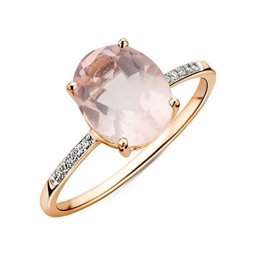 Produktbild: MIORE Damen Ring 9 Karat 375 Gold Roser Quarz mit Diamant Brillianten Rosé, P
