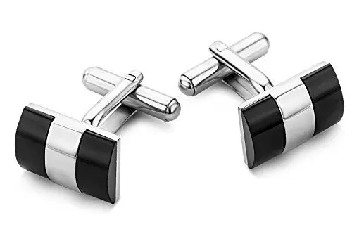 Produktbild: MIORE Herren-Manschettenknöpfe hochwertiger Edelstahl Onyx schwarz CM012