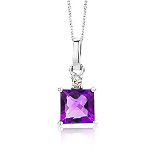Produktbild: Miore 9 Karat (375) Viereckige Anhänger mit Amethyst und Brillant an 45 cm langer Kette