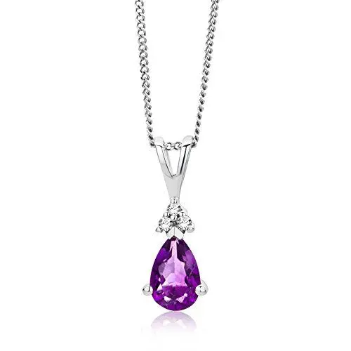 Produktbild: Miore Damen-Halskette 9 Karat 375 Weißgold Amethyst und Brillanten Tropfen Anhänger 45cm