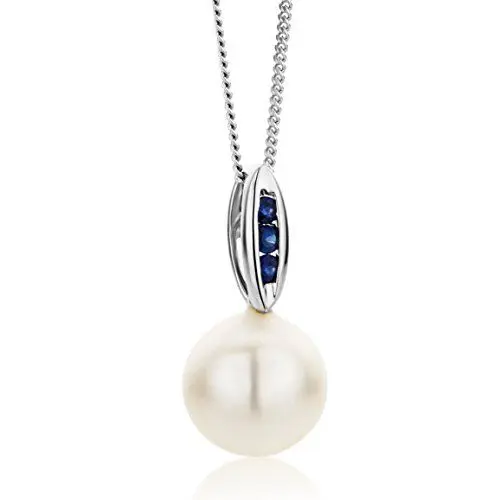 Produktbild: Miore Damen-Halskette 9 Karat 375 Weißgold Süßwasser-Zuchtperle und Saphir Anhänger 45cm