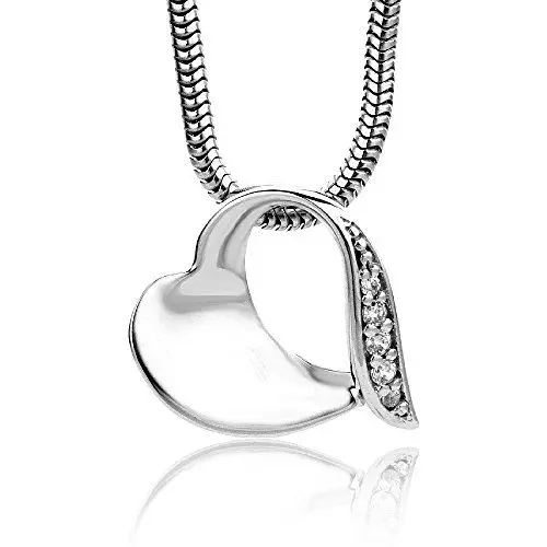 Produktbild: Miore Damen-Halskette mit Herz-Anhänger – Wunderschöne Kette aus 925 Sterling Silber mit Zirkonia Steinen – Halsschmuck 45 cm lang, Silber