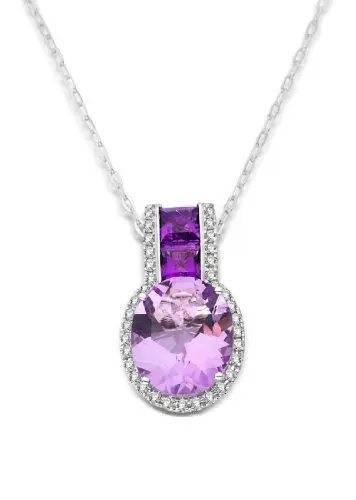 Produktbild: Miore Kette Damen 0.25 Ct Diamant Halskette mit Anhänger Edelstein/Geburtsstein Amethyst in Lila und Diamanten Brillanten Kette aus Weißgold 14 karat / 585 gold, Halsschmuck 45 cm lang