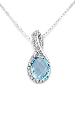Produktbild: Miore Kette Damen 0.34 Ct Diamant Halskette mit Anhänger Edelstein/Geburtsstein Topas in Blau und Diamanten Brillanten Kette aus Weißgold 14 karat / 585 gold, Halsschmuck 45 cm lang