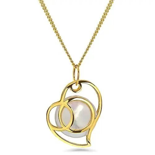 Produktbild: Miore Kette - Halskette Damen Kette Gelbgold 9 Karat / 375 Gold mit Herz Süßwasserperle 45 cm