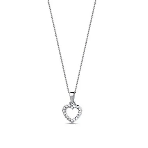 Produktbild: Miore Kette - Halskette Damen Kette mit Herz Weißgold 9 Karat / 375 Gold Diamant Brillianten 0.05 ct 45 cm