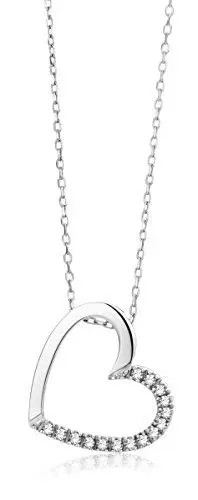 Produktbild: Miore Kette - Halskette Damen Kette mit Herz Weißgold 9 Karat / 375 Gold Diamant Brillianten 0.10 ct 45 cm
