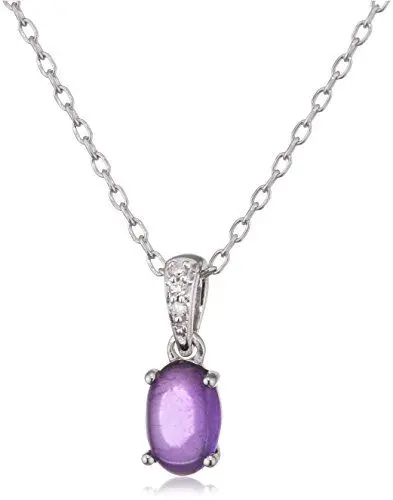 Produktbild: Miore Kette - Halskette Damen Weißgold 9 Karat / 375 Gold Kette Amethyst mit Diamant Brillianten 45 cm