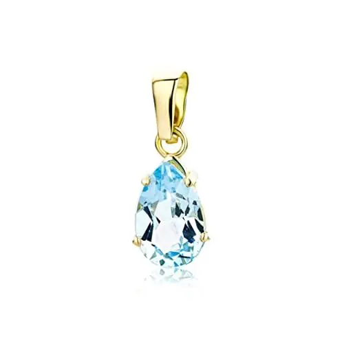 Produktbild: Miore Ketten-Anhänger für Damen – Graziler Anhänger aus 14 kt. Gelbgold mit Geburtsstein Topaz in Blau – Tropfenschliff
