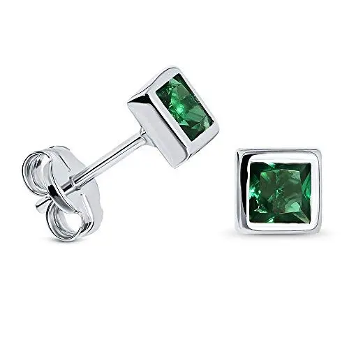 Produktbild: Miore Ohrring Damen Viereckige Ohrstecker mit Edelstein/Geburtsstein Smaragd in grün aus Weißgold 9 Karat / 375 Gold, Ohrschmuck