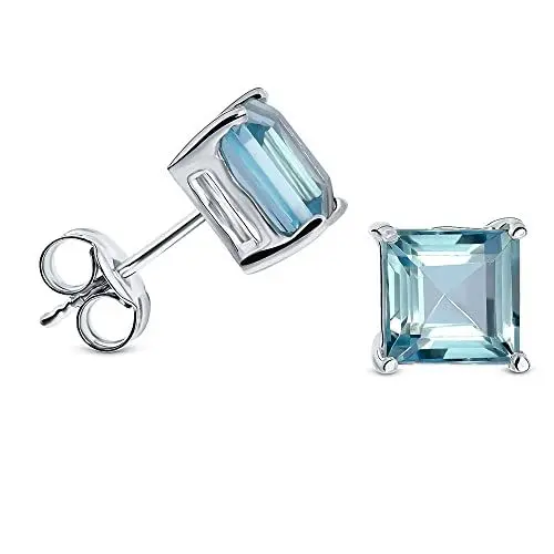 Produktbild: Miore Ohrring Damen Viereckige Ohrstecker mit Edelstein/Geburtsstein Topas in blau aus Weißgold 9 Karat / 375 Gold, Ohrschmuck