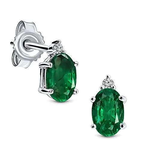 Produktbild: Miore Ohrringe Damen 0.02 Ct Diamant ovale Ohrhänger mit Edelstein/Geburtsstein Smaragd in grün aus Weißgold 9 Karat / 375 Gold, Ohrschmuck mit Diamanten Brillanten