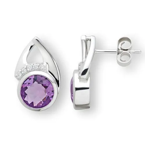 Produktbild: Miore Ohrringe Damen 0.07 Ct Diamant Ohrhänger mit Edelstein/Geburtsstein Amethyst in Lila aus Weißgold 14 Karat / 585 Gold, Ohrschmuck mit Diamanten Brillanten