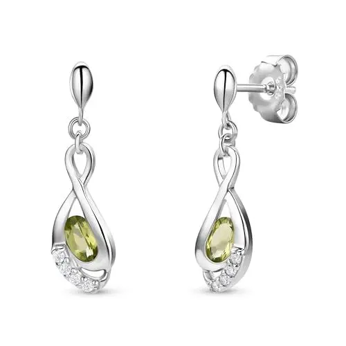 Produktbild: Miore Ohrringe Damen Hängend Silberfarbig 925 Sterling Silber Rundschliff Zirkonia Steinchen mit Peridot
