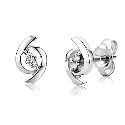 Produktbild: Miore Ohrringe Damen, Schmuck Weißgold rhodiniert, Ohrstecker mit Diamanten weiß brilliantschliff 9 Karat / 375 Gold