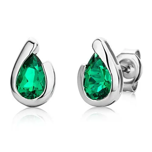 Produktbild: Miore Ohrringe Damen Tropfen Ohrstecker mit Edelstein/Geburtsstein grüner Smaragd 0.85 Ct aus Weißgold 9 Karat / 375 Gold