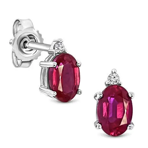 Produktbild: Miore Ohrringe Damen Weißgold 9 Karat / 375 Gold Ohrstecker Rubin mit Diamant Brillianten