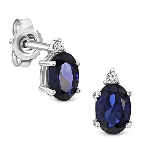 Produktbild: Miore Ohrringe Damen Weißgold 9 Karat / 375 Gold Ohrstecker Saphir mit Diamant Brillianten