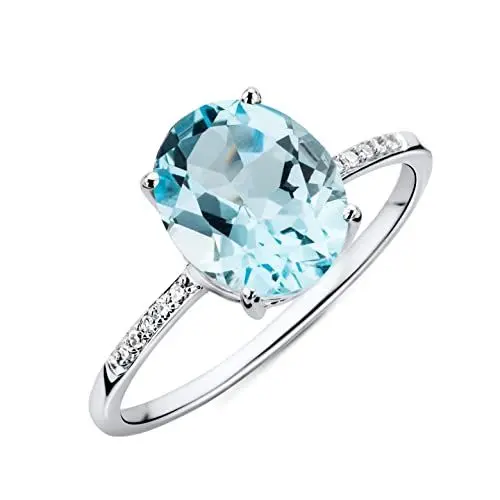 Produktbild: MIORE Ring Damen Weißgold 9 Karat / 375 Gold Blauer Topas mit Diamant Brillianten