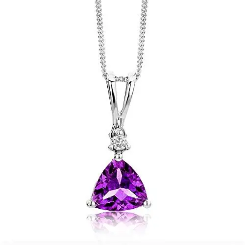 Produktbild: MIORE Schmuck Damen 0.02 Ct Diamant Halskette mit Anhänger Edelstein Amethyst und Solitär Brillant elegante Kette aus Weißgold 9 Karat / 375 Gold