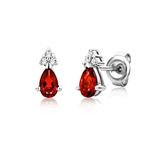 Produktbild: Miore Schmuck Damen 0.04 Ct Diamant Ohrringe mit Edelstein/Geburtsstein roter Rubin und Diamanten Brillanten Ohrstecker aus Weißgold 9 Karat / 375 Gold