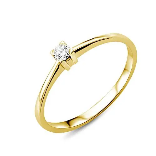 Produktbild: MIORE Schmuck Damen 0.07 Ct Solitär Diamant Verlobungsring Ring aus Gelbgold 18 Karat / 750 Gold (58)