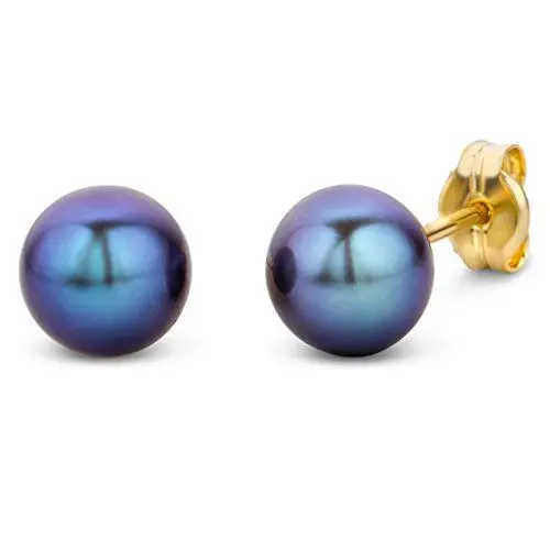 Produktbild: Miore Schmuck Damen Ohrstecker mit schwarze runde Süßwasserperlen 6 mm Ohrringe aus Gelbgold 14 Karat / 585 Gold