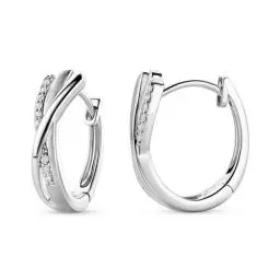 Produktbild: MIORE Schmuck, Ohrringe Silber 925, Creolen Silber mit Zirkonia, gekreuzte Kreolen, runde Hoops Ohrringe Damen, Ohrschmuck