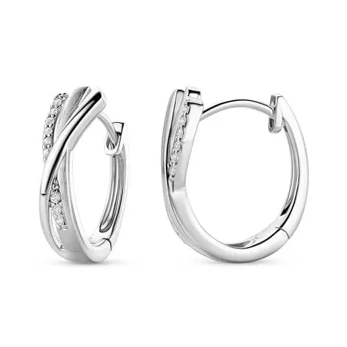 Produktbild: MIORE Schmuck, Ohrringe Silber 925, Creolen Silber mit Zirkonia, gekreuzte Kreolen, runde Hoops Ohrringe Damen, Ohrschmuck