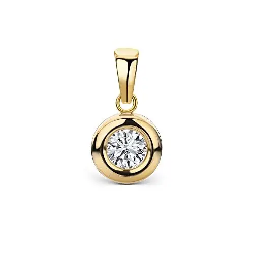 Produktbild: MIORE Schmuck, Solitär Anhänger mit Zirkonia Stein aus 9 Karat Gelbgold (375) – Kettenanhänger Gold, Anhänger Zirkonia rund, Anhänger für Ketten, Goldschmuck Damen