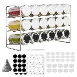 Produktbild: Miorkly Gewürzregal Stehend mit 18 Gewürzgläser-Metal Gewürzständer für Gewürze Aufbewahrung-3 Etagen Gewürzhalter Gewürzregal Schrank-Gewürzregalsystem Küchen Organizer Gewürz Organizer