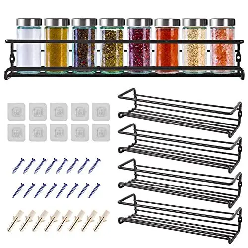 Produktbild: Miorkly Gewürzregal Wand 4-Teiliges Metall Gewürzhalter, Schwarz Gewürzregal Hängend Ohne Bohren Schranktür, Gewürzregal Innenschrank Küchenschrank Küchenregal Wand Hängend Spice Rack-29×8×6CM