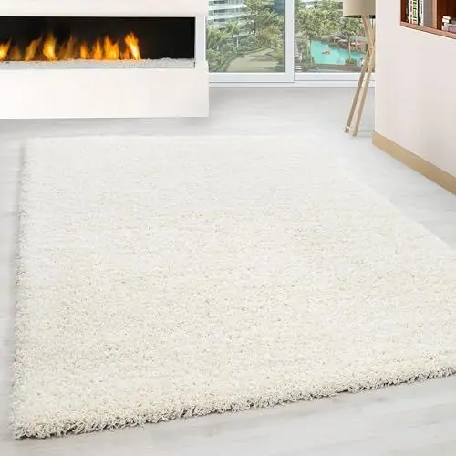 Produktbild: Miovani Hochflor Teppich 140x200 cm Creme - Besonders weicher Shaggy Teppich in vielen Farben & Größen für Dein gemütliches Zuhause - Teppich Wohnzimmer & Schlafzimmer
