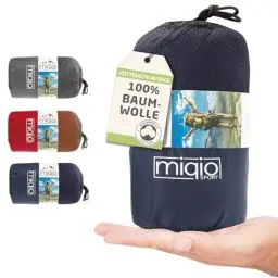 Produktbild: Miqio® 2in1 Baumwoll-Hüttenschlafsack mit durchgängigem Reißverschluss (Koppelbar): Leichter Komfort Reiseschlafsack und XL Reisedecke in Einem - Sommer Schlafsack Innenschlafsack (Blau,Rechts)