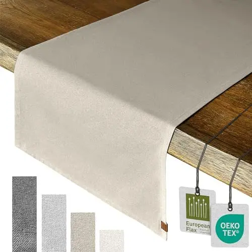 Produktbild: MIQIO® Design Premium Leinen Tischläufer - 40 x 150 cm - 55% Leinen und 45 % Baumwolle - Ökotex, Zertifiziert - Stoff Tischband Halbleinen - nachhaltige Tischdecke - Natur
