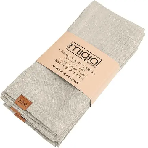 Produktbild: MIQIO® Design Stoffservietten I 6er Set Leinenservietten I 45x45 cm I Stoff-Servietten aus 55% Leinen und 45% Baumwolle I European Flax, GOTS und Ökotex Zertifiziert I Natur