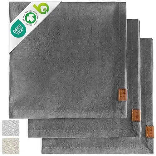 Produktbild: Miqio® Design Baumwoll Geschirrtücher, Handtücher, Trockentücher - 100% Bio-Baumwolle (70x45 cm) - Abtrockentücher 3er Set - GOTS, BCI und Ökotex Zertifiziert - dunkelgrau