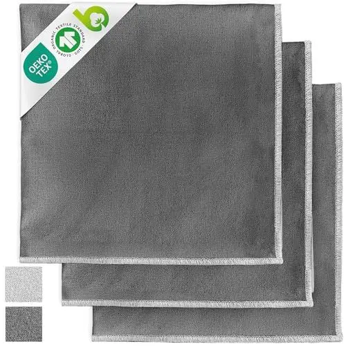 Produktbild: Miqio® Design Baumwoll Geschirrtücher mit stilvoller Ziernaht - Handtücher, Trockentücher - 100% Bio-Baumwolle (70x45 cm) - Abtrockentücher 3er Set - GOTS, BCI und Ökotex Zertifiziert - dunkelgrau