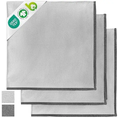Produktbild: Miqio® Design Baumwoll Geschirrtücher mit stilvoller Ziernaht - Handtücher, Trockentücher - 100% Bio-Baumwolle (70x45 cm) - Abtrockentücher 3er Set - GOTS, BCI und Ökotex Zertifiziert - hellgrau