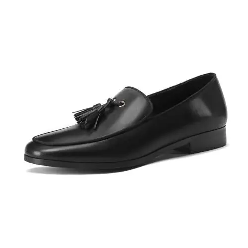 Produktbild: MIRAAZZURRA Loafer Damen Schwarz Blockabsatz Loafers mit Tassel Quadratische Zehe Slip On Leder Loafer für Business Freizeit Schwarz 41