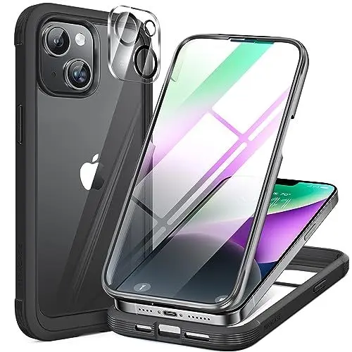 Produktbild: Miracase 360 Grad Hülle für iPhone 13/ iPhone 14 (6.1 Zoll), Ganzkörper Schutzhülle mit eingebauter Glas Displayschutzfolie, Stoßfeste Fullbody Handyhülle, Schwarz