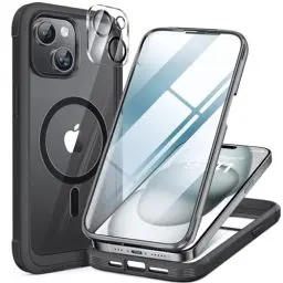 Produktbild: Miracase 360 Grad für iPhone 15 Hülle mit Magsafe, Eingebaut Glas Schutzfolie, Komplettschutz HandyHülle Magnetisch Stoßfest Case für iPhone 15 Schutzhüllen 6,1 Zoll, Schwarz