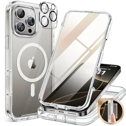Produktbild: Miracase 360 Grad für iPhone 16 Pro Hülle mit Magsafe, Eingebaut Glas Schutzfolie, Komplettschutz HandyHülle Magnetisch Stoßfest Case für iPhone 16 Pro Schutzhüllen 6,3 Zoll, Klar