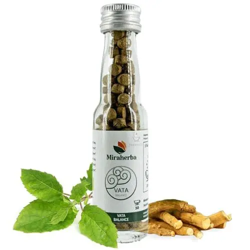 Produktbild: Miraherba Vata Balance Teaballs - Ayurvedischer Kräutertee mit Ashwaganda und Tulsi für innere Harmonie und Stressabbau, Genuss ohne Teebeutel, 100% Bio-Zutaten - 30 Tassen