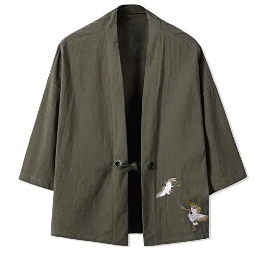 Produktbild: Mirecoo Herren Baumwolle Haori V-Kragen Kimono-Jacke, Grün, XS
