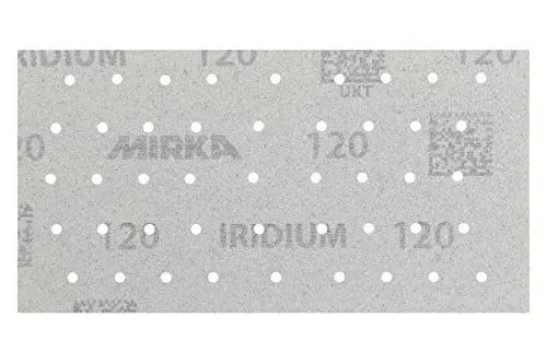 Produktbild: Mirka Iridium Premium-Schleifpapier 93x180mm Klett 45-Loch, Korn 120, 50 Stk/Zum Schleifen von Lack, Spachtel, Grundierung, Holz, Stahl, Mineralwerkstoffe, Kunststoff
