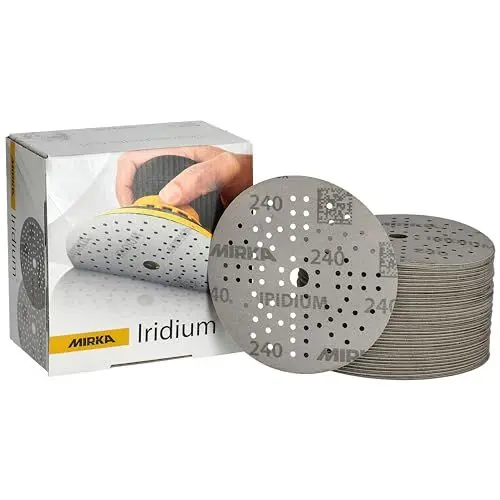 Produktbild: Mirka Iridium Premium-Schleifpapier Ø 125mm Klett 89-Loch, Korn 240, 100 Stk/Zum Schleifen von Lack, Spachtel, Grundierung, Holz, Stahl, Mineralwerkstoffe, Kunststoff