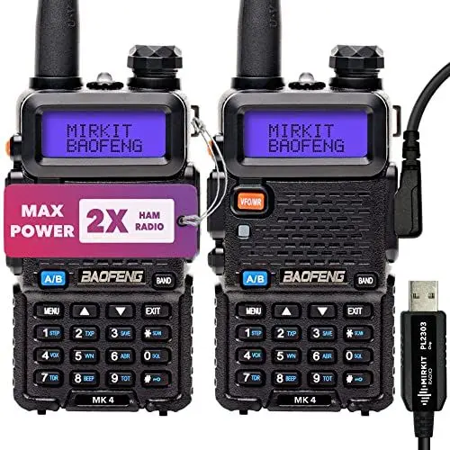 Produktbild: MIRKIT 2 x Mirkit Baofeng MK4 Ham Radio Max Power Two Way Radio mit 1800 mAh Li-Ion Akku und MIRKIT Lanyard für Ihr Baofeng Radio und Mirkit Software für Walkie Talkie